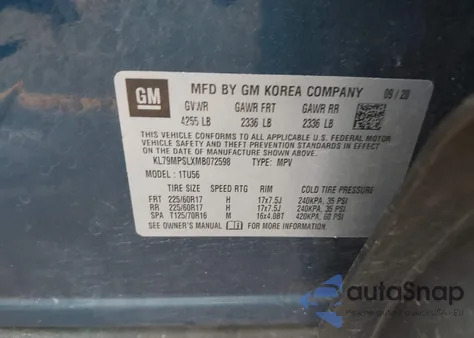 2021 Chevrolet Trailblazer Fwd Lt из США, поврежденный, VIN KL79MPSLXMB072598